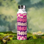 Good Things Take Time - Bold Bubble Water Bottle<br><div class="desc">A playful, colorful graphic with the phrase "Good Things Take Time" in bold, bubbly letters, set against a vibrant pink and cream checkered background. Perfect for positive, motivational purposes.</div>