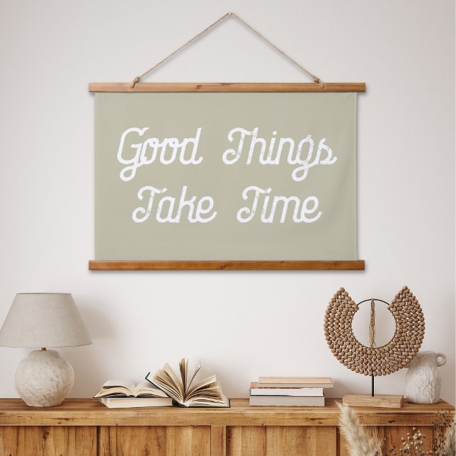 Good Things Take Time Green Script Canvas Flag Hanging Tapestry (Creator Uploaded)