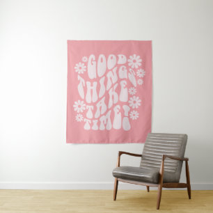 Good Things Take Time Retro Flowers Tapestry