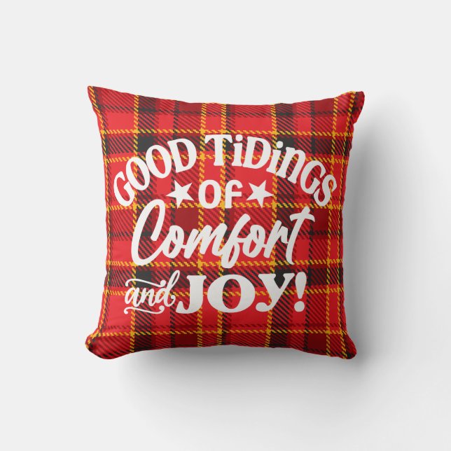 Good Tidings of Comfort and Joy, Christmas Plaid Throw Pillow (Front)