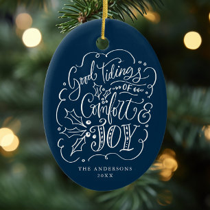 Good Tidings of Comfort & Joy Navy Photo Ceramic Ornament