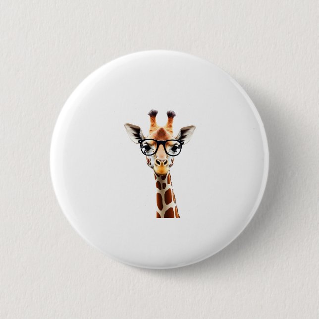 Good Time Hipster Giraffe T-Shirt Men's Women's Ch 2 Inch Round Button (Front)