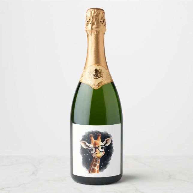 Good Time Hipster Giraffe T-Shirt Men's Women's Ch Sparkling Wine Label (Front)