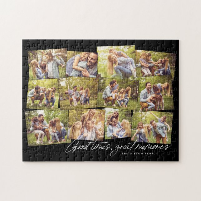 Good times great memories 12 photo collage black jigsaw puzzle (Horizontal)