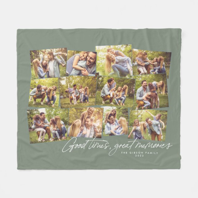 Good times great memories green 12 photo collage fleece blanket (Front (Horizontal))