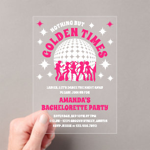 Good Times Groovy Pink Bachelorette Party Acrylic Invitations