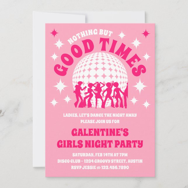 Good Times Groovy Pink Galentine's Girls Party Invitation (Front)
