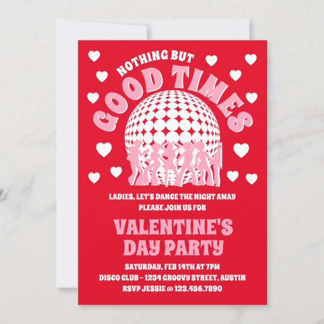 Good Times Groovy Red Valentine's Day Party Invitation (Front)