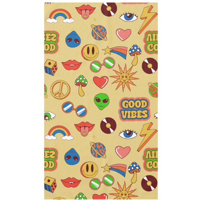 good vibes alien groovy pop art 1970s tablecloth (Front)