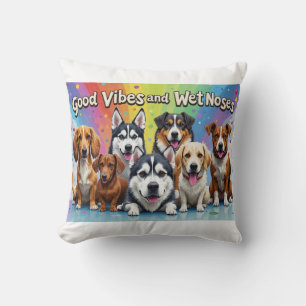Good Vibes and Wet Noses Playful doodles Throw Pillow