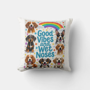Good Vibes and Wet Noses Playful doodles Throw Pillow
