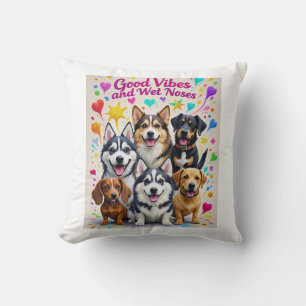 Good Vibes and Wet Noses Playful doodles Throw Pillow