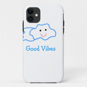 Good vibes blue smiling clouds emoji kids add name iPhone 11 case