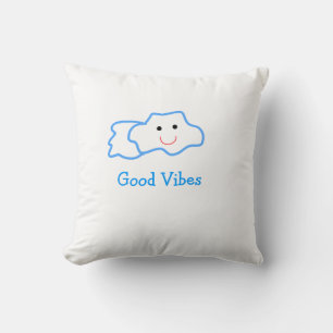 Good vibes blue smiling clouds emoji kids add name throw pillow