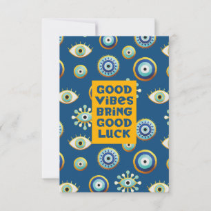 Good Vibes Bring Good Luck evil eye note card