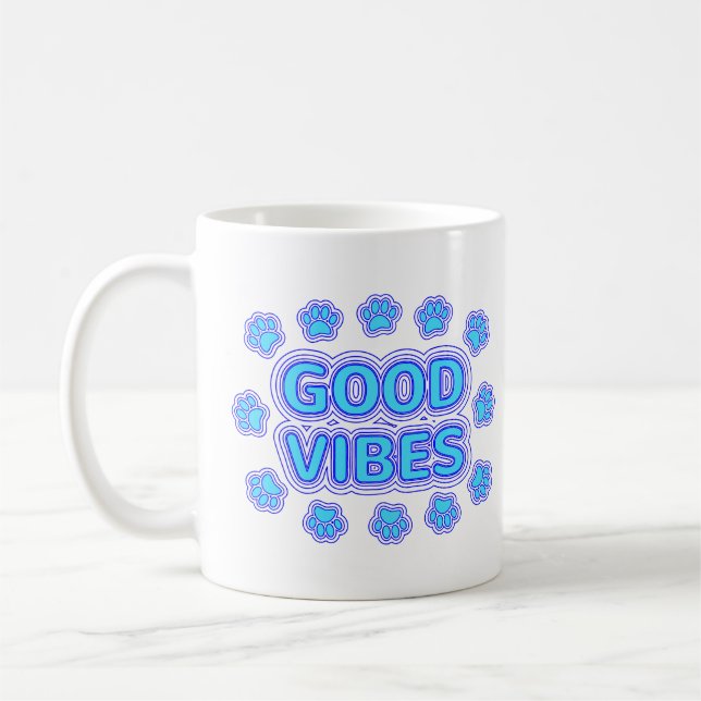 Good Vibes Cartoon Dog Paw Prints Coffee Mug (Left)