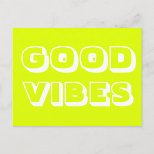 Good Vibes chartreuse green white modern Postcard