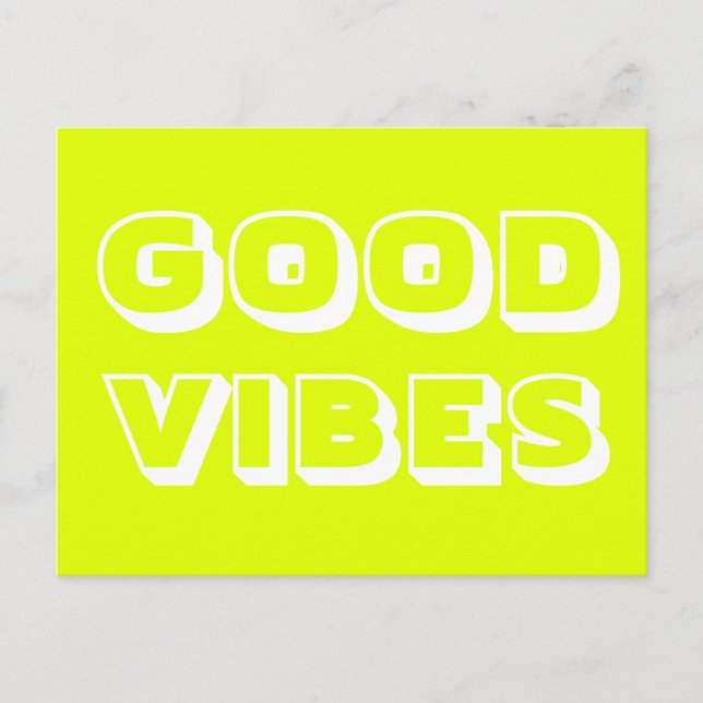 Good Vibes chartreuse green white modern Postcard (Front)