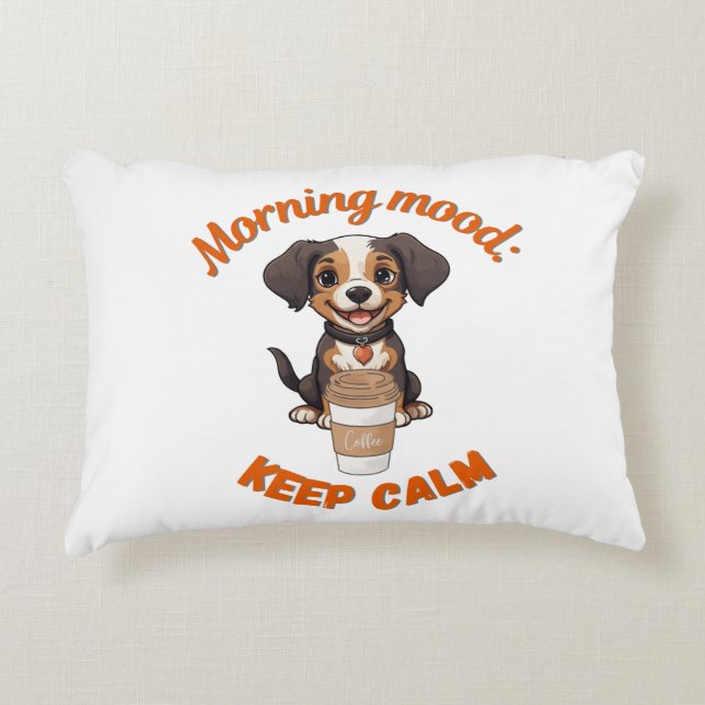 Good Vibes & Coffee – Playful Puppy Digital Artwor Accent Pillow (Front)