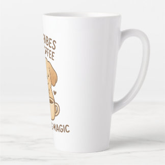 Good Vibes & Coffee – Playful Puppy Digital Artwor Latte Mug