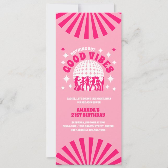 Good Vibes Groovy Pink Birthday Party Invitation (Front)