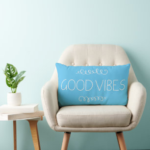 Good Vibes Logo White & Blue (Customizable Colour) Lumbar Pillow
