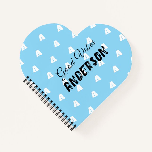 Good Vibes Monogram With Name Blue Notebook (Front)