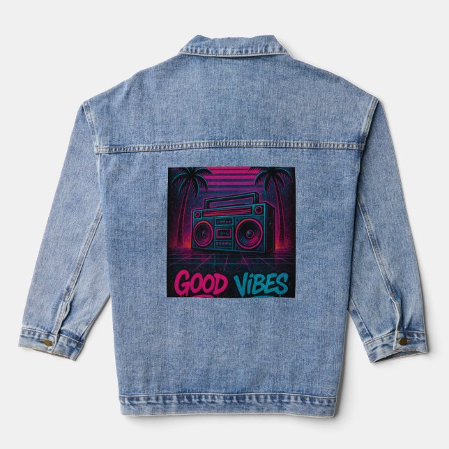 Good Vibes Neon Synthwave Graffiti Mural Denim Jacket (Back)