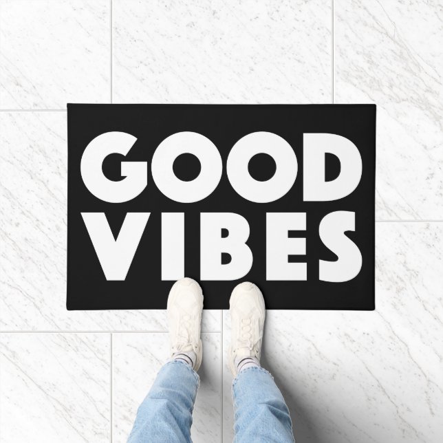 Good Vibes New Age Customizable Black And White Doormat (Indoor)