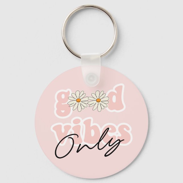 Good Vibes Only 70's Hippie Slogan Keychain (Front)