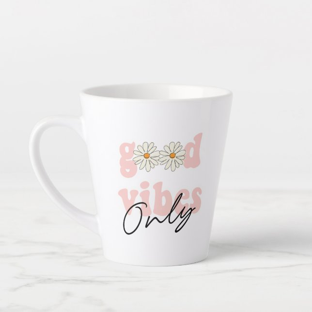Good Vibes Only 70's Hippie Slogan Latte Mug (Left)