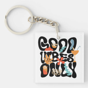  Good Vibes Only Abstract Tropical Cocktail Keychain