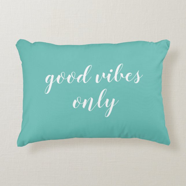 Good Vibes Only Beach Turquoise Accent Pillow (Front)