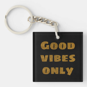 Good Vibes Only Black and Golden Glitter Keychain