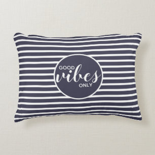 Good Vibes Only Blue and White Typography Quote Accent Pillow