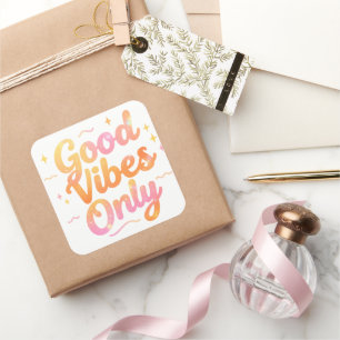 Good Vibes Only Bright Colourful Quote Gift Design Square Sticker