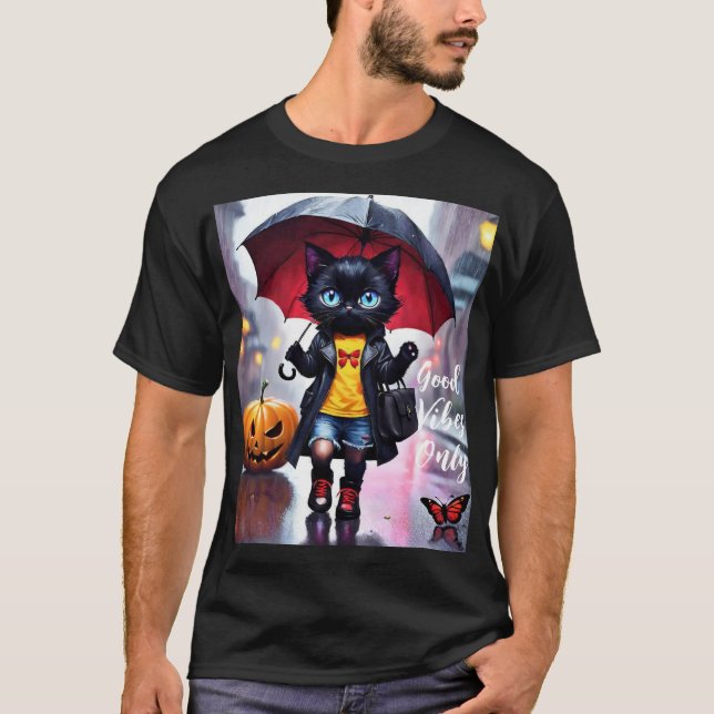Good Vibes Only: Cat in the Rain Graphic T-Shirt (Front)