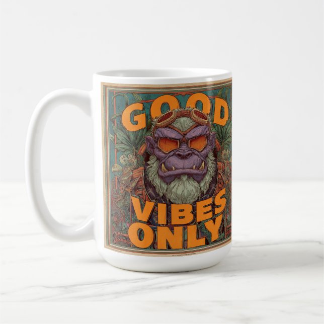 Good Vibes Only Coffee Mug – Bold Gorilla Design (Left)
