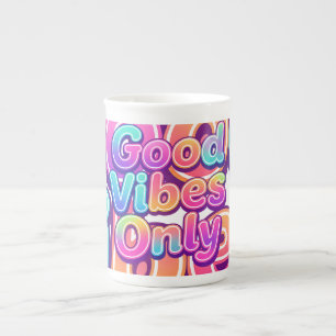 Good Vibes Only Colourful Typography Gift Design Bone China Mug