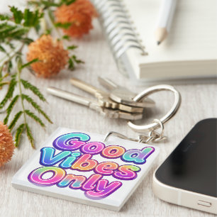 Good Vibes Only Colourful Typography Gift Design Keychain