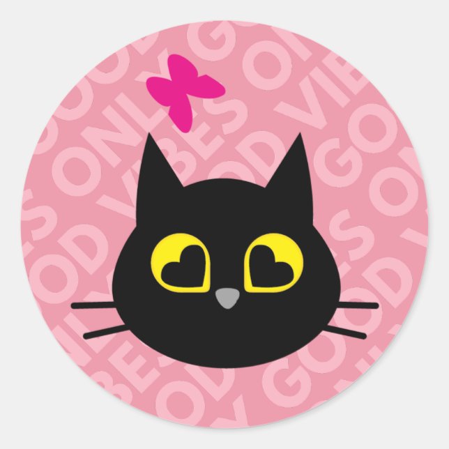 GOOD VIBES ONLY – Happy Black Cat Sticker (Front)