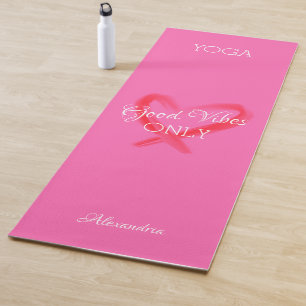 Good Vibes Only Heart Graphic Any Name Hot Pink Yoga Mat