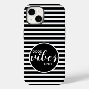 Good Vibes Only Motivation Quote Black Stripes Case-Mate iPhone 14 Case