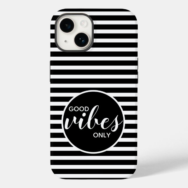 Good Vibes Only Motivation Quote Black Stripes Case-Mate iPhone Case (Back)