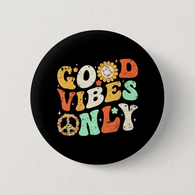 GOOD VIBES ONLY PEACE LOVE 60s 70s Tie Dye Groovy 2 Inch Round Button (Front)