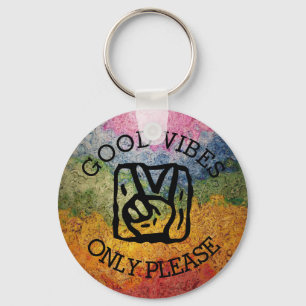 Good Vibes Only Please Peace Rainbow Keychain