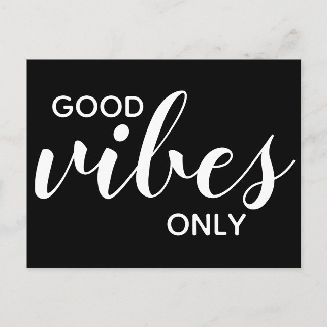 Good Vibes Only Positivity Affirmation Black Postcard (Front)