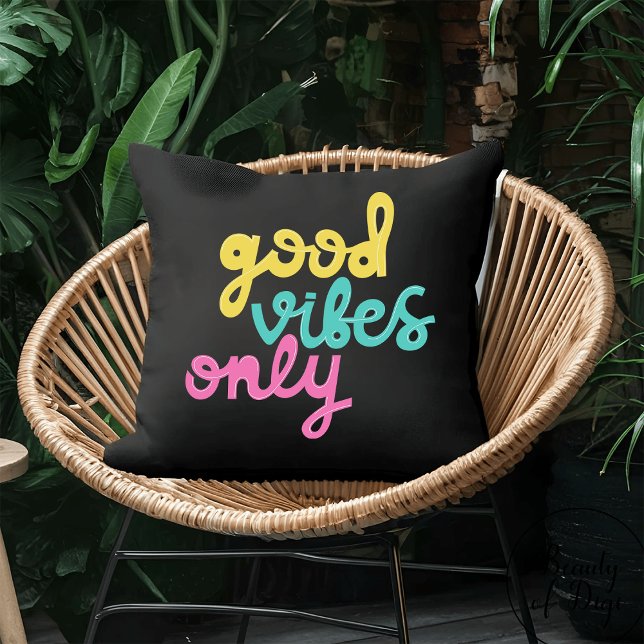 Good Vibes Only | Positivity Groovy Colourful Blac Throw Pillow (Creator Uploaded)