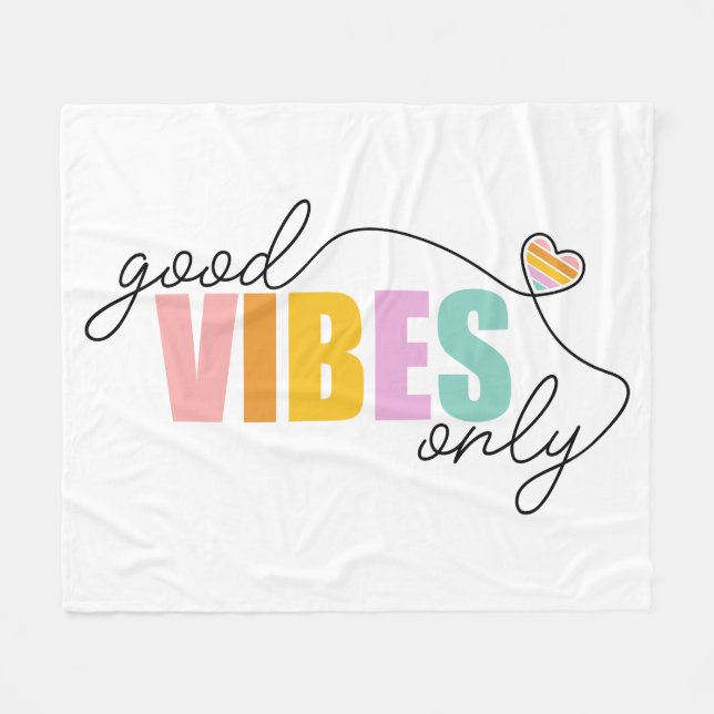 Good Vibes Only Rainbow Heart Fleece Blanket (Front (Horizontal))