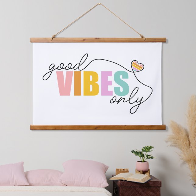 Good Vibes Only Rainbow Heart Hanging Tapestry (Bedroom)